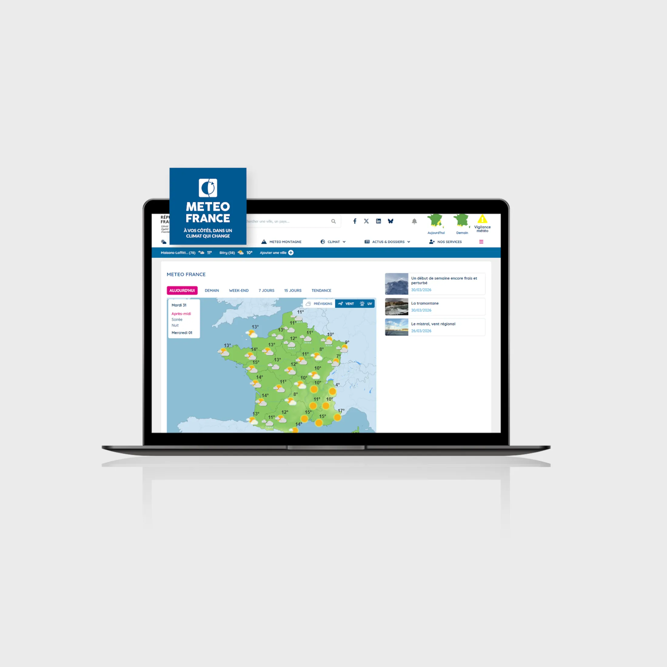Page d'accueil actuelle du site Météo France
